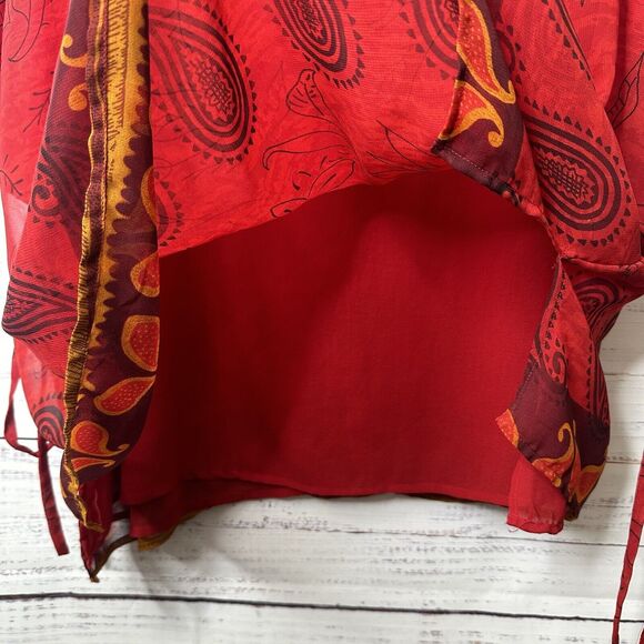 Nouveau Monde Womens Plus Size 2X Lined Red Chiffon Blouse Sheer Shoulder Pads - Picture 8 of 14